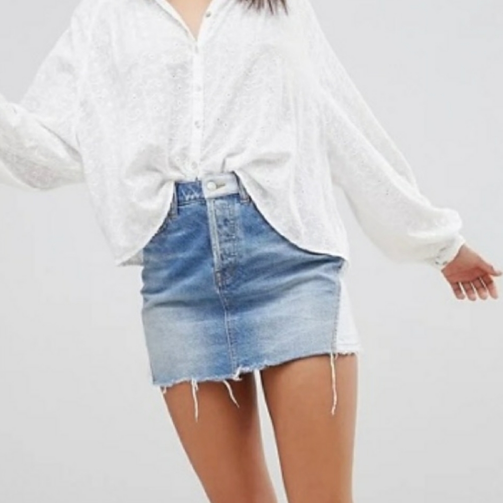 Free People 29 Patchwork Jean Button Up Skirt Lig… - image 3